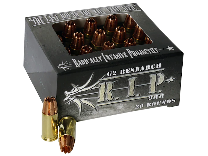G2-Research-R.I.P.-Ammunition-9mm-Luger-92-Grain-Radically-Invasive-Projectile-Fragmenting-Solid-Copper-Lead-Free-Box-of-20-